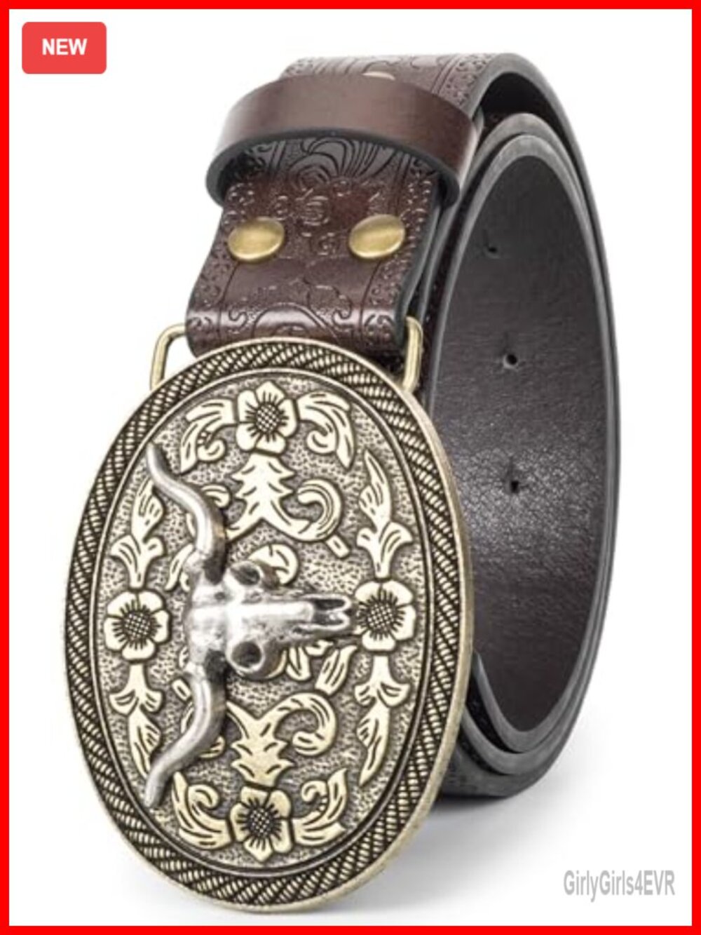 Western Cowboy Belt Faux Leather Bull Buckle Unisex Retro Engraved 1.5 inch PU